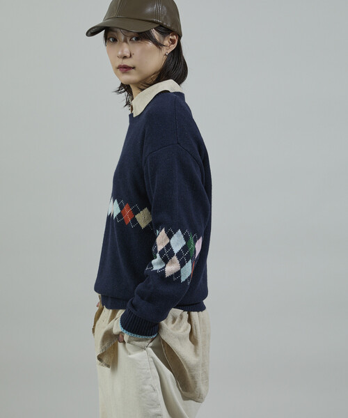 FREAK'S STORE（フリークスストア）の「配色ミニアーガイル ニットプルオーバー（ニット/セーター・レディース・ワイン/チャコール/ネイビー・ﾌﾘ-）」の13枚目の写真
