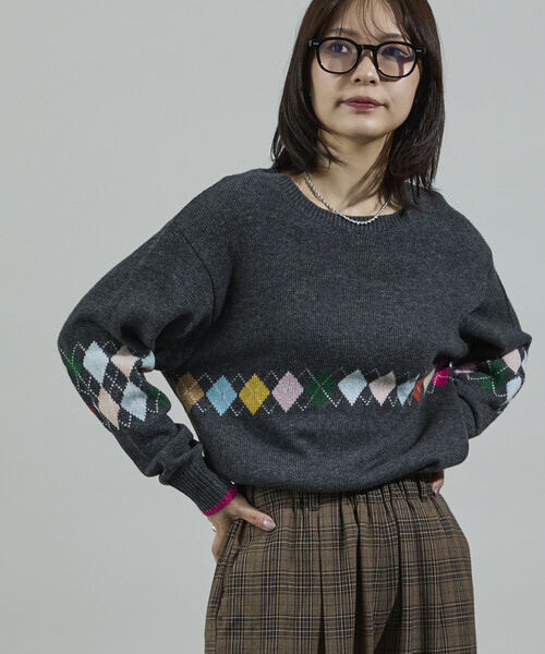 FREAK'S STORE（フリークスストア）の「配色ミニアーガイル ニットプルオーバー（ニット/セーター・レディース・ワイン/チャコール/ネイビー・ﾌﾘ-）」の21枚目の写真