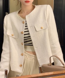 center i（センターアイ）の「ゴールドボタンノーカラーツイードジャケット（ノーカラージャケット）」