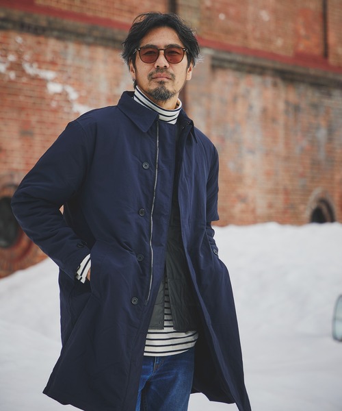 The DUFFER of ST.GEORGE（ザダファーオブセントジョージ）の「WATER-REPELLENT BAL COLLAR COAT：撥水 中綿 ステンカラーコート（ステンカラーコート・メンズ・ネイビー/チャコールグレー・X-LARGE/LARGE/MEDIUM/SMALL）」の7枚目の写真