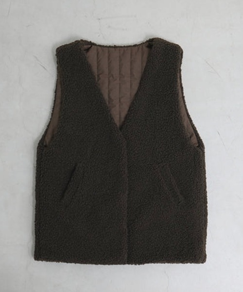 merrylatte（メリーラテ）の「オーバーデザインボアベスト（ベスト・レディース・ベージュ/ブラウン・FREE）」の10枚目の写真