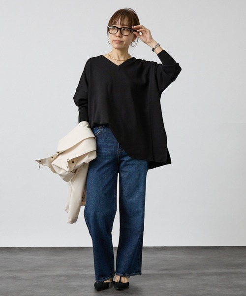 DESIGNWORKS（デザインワークス）の「ハーフミラノVネックプルオーバー（ニット/セーター・レディース・ブラック・フリー）」の8枚目の写真