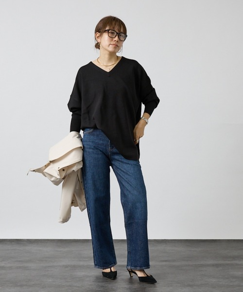 DESIGNWORKS（デザインワークス）の「ハーフミラノVネックプルオーバー（ニット/セーター・レディース・ブラック・フリー）」の9枚目の写真