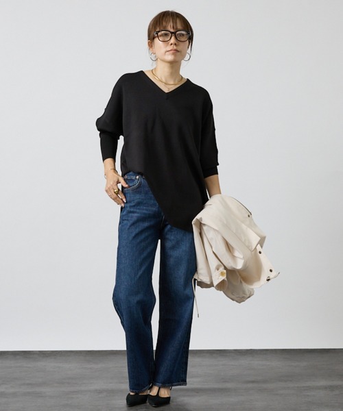 DESIGNWORKS（デザインワークス）の「ハーフミラノVネックプルオーバー（ニット/セーター・レディース・ブラック・フリー）」の11枚目の写真