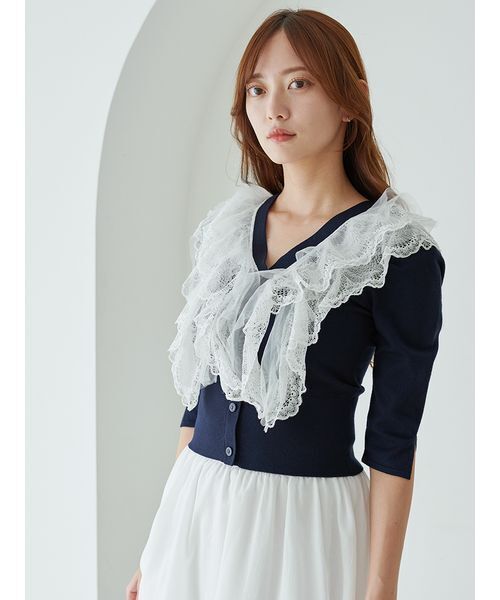 SNIDEL(スナイデル)の「チュールフリルニットプルオーバー(ニット/セーター・レディース・アイボリー/ライトピンク/ネイビー・F)」の5枚目の写真