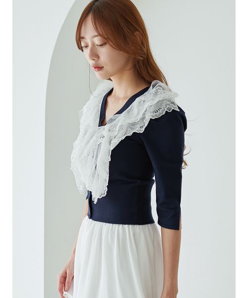 SNIDEL(スナイデル)の「チュールフリルニットプルオーバー(ニット/セーター・レディース・アイボリー/ライトピンク/ネイビー・F)」の7枚目の写真