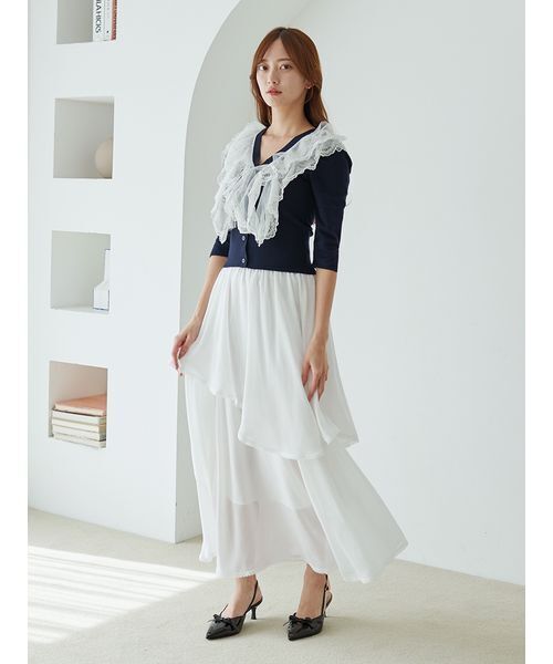 SNIDEL(スナイデル)の「チュールフリルニットプルオーバー(ニット/セーター・レディース・アイボリー/ライトピンク/ネイビー・F)」の11枚目の写真