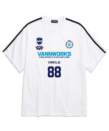 ツートンユニフォームロゴオーバーサイズ半袖Tシャツ (VS0055) ホワイト/スカイ