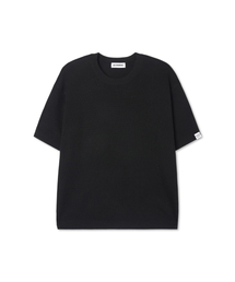 リバーシブルラベルワッフル半袖ニットTシャツ_ブラック