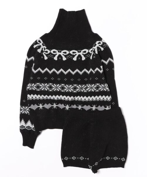 セール】【上下2点セット】ハイネックノルディック柄ニットプル