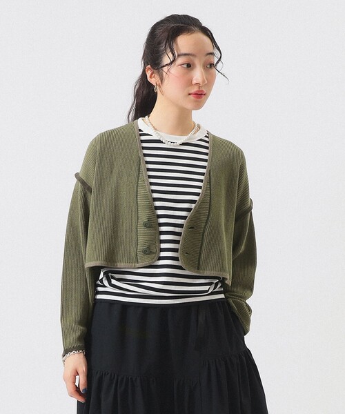 BEAMS BOY（ビームスボーイ）の「ショート ミリタリー ライナー カーディガン（カーディガン/ボレロ・レディース・ブラック/オリーブ・1/2）」の10枚目の写真
