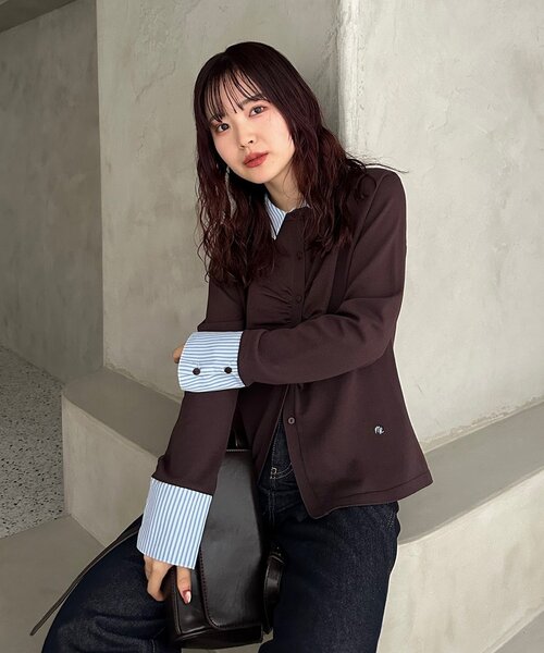 mystic(ミスティック)の「【@___s_m17企画】ストライプ付け襟配色ニット(Tシャツ/カットソー・レディース・アイボリー/ブラウン・FREE)」の1枚目の写真