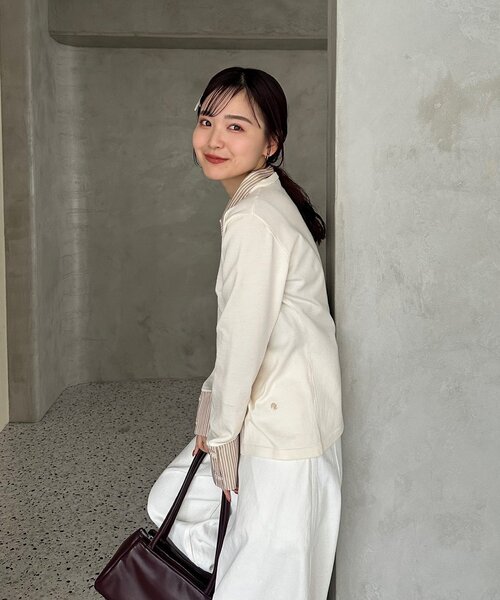 mystic(ミスティック)の「【@___s_m17企画】ストライプ付け襟配色ニット(Tシャツ/カットソー・レディース・アイボリー/ブラウン・FREE)」の3枚目の写真