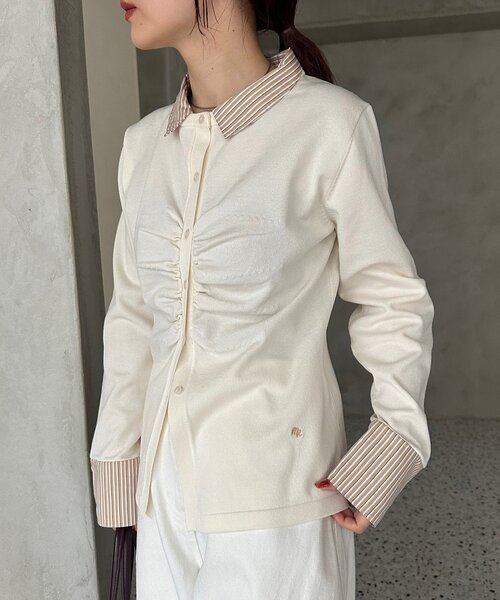 mystic(ミスティック)の「【@___s_m17企画】ストライプ付け襟配色ニット(Tシャツ/カットソー・レディース・アイボリー/ブラウン・FREE)」の5枚目の写真