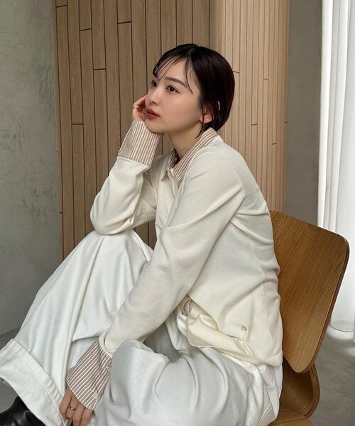 mystic(ミスティック)の「【@___s_m17企画】ストライプ付け襟配色ニット(Tシャツ/カットソー・レディース・アイボリー/ブラウン・FREE)」の6枚目の写真