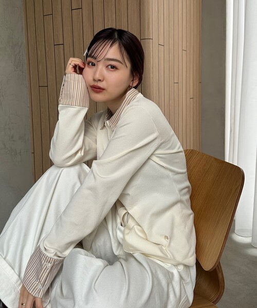 mystic(ミスティック)の「【@___s_m17企画】ストライプ付け襟配色ニット(Tシャツ/カットソー・レディース・アイボリー/ブラウン・FREE)」の7枚目の写真