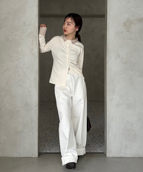 mystic(ミスティック)の「【@___s_m17企画】ストライプ付け襟配色ニット(Tシャツ/カットソー・レディース・アイボリー/ブラウン・FREE)」の9枚目の写真