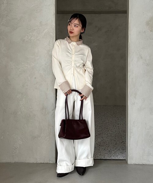 mystic(ミスティック)の「【@___s_m17企画】ストライプ付け襟配色ニット(Tシャツ/カットソー・レディース・アイボリー/ブラウン・FREE)」の10枚目の写真