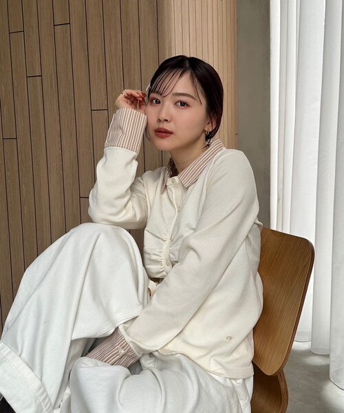 mystic(ミスティック)の「【@___s_m17企画】ストライプ付け襟配色ニット(Tシャツ/カットソー・レディース・アイボリー/ブラウン・FREE)」の12枚目の写真