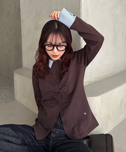 mystic(ミスティック)の「【@___s_m17企画】ストライプ付け襟配色ニット(Tシャツ/カットソー・レディース・アイボリー/ブラウン・FREE)」の13枚目の写真