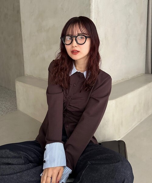 mystic(ミスティック)の「【@___s_m17企画】ストライプ付け襟配色ニット(Tシャツ/カットソー・レディース・アイボリー/ブラウン・FREE)」の14枚目の写真