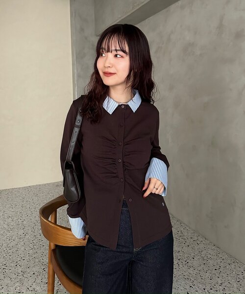 mystic(ミスティック)の「【@___s_m17企画】ストライプ付け襟配色ニット(Tシャツ/カットソー・レディース・アイボリー/ブラウン・FREE)」の16枚目の写真