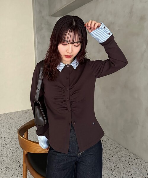 mystic(ミスティック)の「【@___s_m17企画】ストライプ付け襟配色ニット(Tシャツ/カットソー・レディース・アイボリー/ブラウン・FREE)」の17枚目の写真