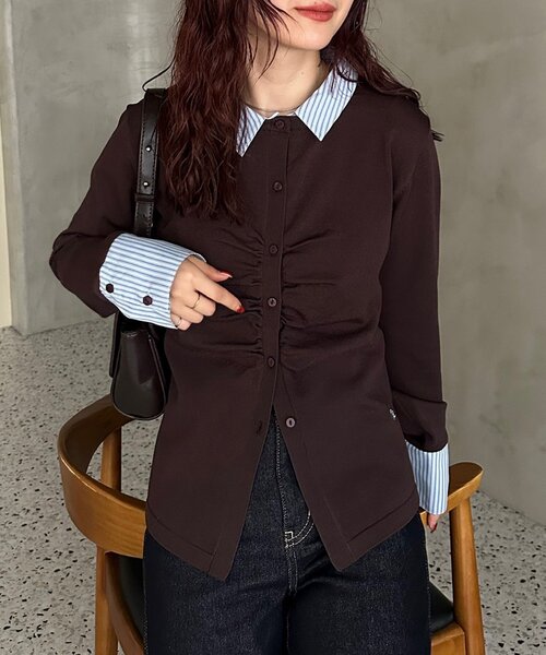 mystic(ミスティック)の「【@___s_m17企画】ストライプ付け襟配色ニット(Tシャツ/カットソー・レディース・アイボリー/ブラウン・FREE)」の18枚目の写真