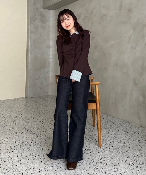 mystic(ミスティック)の「【@___s_m17企画】ストライプ付け襟配色ニット(Tシャツ/カットソー・レディース・アイボリー/ブラウン・FREE)」の19枚目の写真