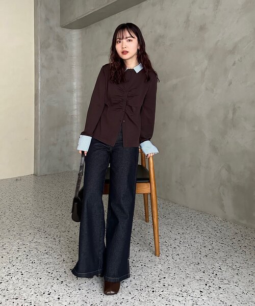 mystic(ミスティック)の「【@___s_m17企画】ストライプ付け襟配色ニット(Tシャツ/カットソー・レディース・アイボリー/ブラウン・FREE)」の20枚目の写真