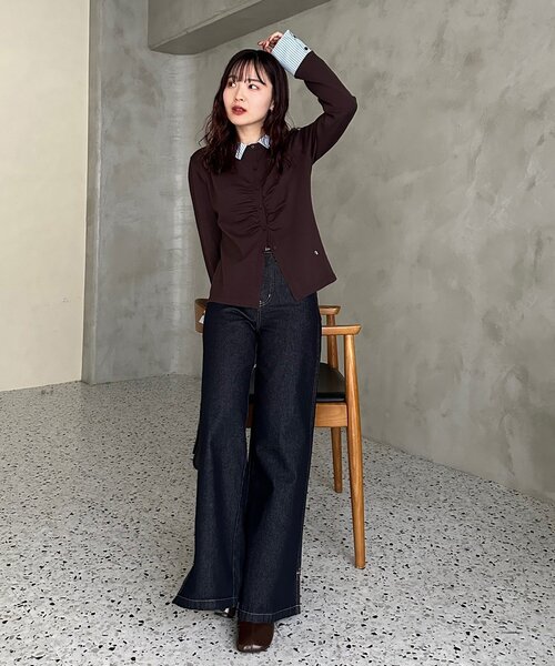【新品未使用】ストライプ付け襟配色ニット★ s_m17企画】ストライプ付け襟配色ニット（Tシャツ/カットソー
