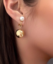 【As】【金属アレルギー対応】NO.193 耳が痛くなりにくい ゆらゆら大粒パール・銅玉 イヤリング(ニッケルフリー)(MA)