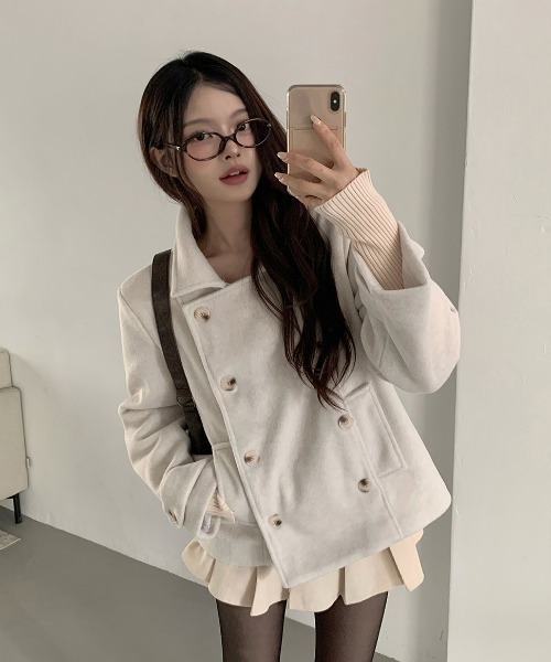 ムートンコート ダブルブレストジャケット　ベージュ　サイズLL　羊革　ミンク ムートンコート ダブルブレストジャケット ベージュ サイズLL 羊革 ミンク