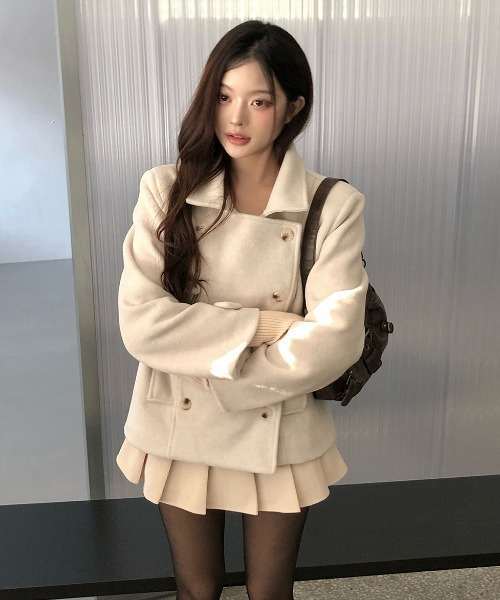 ダブルブレストメルトンジャケット（ムートンコート）｜FAVORITO