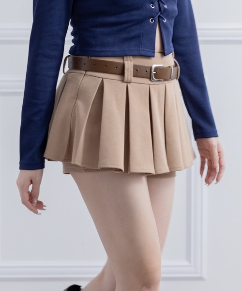 clear（クリア）の「ベルト付きプリーツミニスカート［韓国ファッション カジュアル ガーリー］≪新色追加≫（スカート・レディース・ブラック/チャコールグレー/ベージュ/ライトベージュ・S/M）」の4枚目の写真