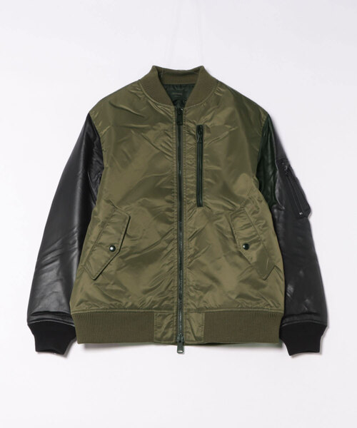 MMMM ラムレザー袖切替MA-1ブルゾン size XL 定価29700円 セール】【MMMM】ラムレザー袖切替MA-1ブルゾン（MA-1）｜MMMM