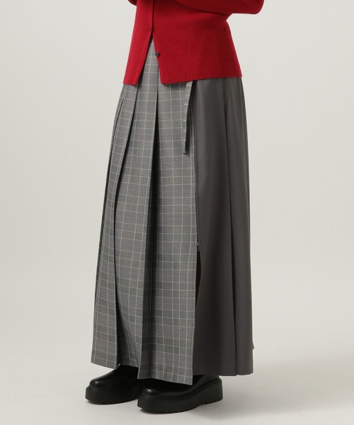 BAYFLOW（ベイフロー）の「[巻きスカートとしても]チェック切替プリーツスカート（スカート・レディース・グレー/ベージュ・MEDIUM/SMALL）」の2枚目の写真
