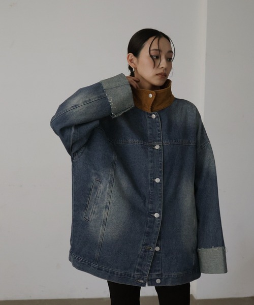 LIAN hellam へラム コーデュロイカラーデニムジャケット ブルー hellam（へラム）の「コーデュロイカラーデニムジャケット（デニム