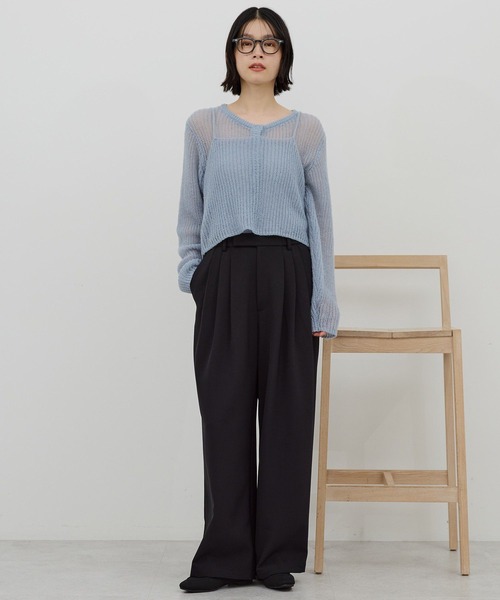 AMERICAN HOLIC(アメリカンホリック)の「【イージーケア】タックストレートパンツ(その他パンツ・レディース・ネイビー/ブラック・L/M)」の8枚目の写真