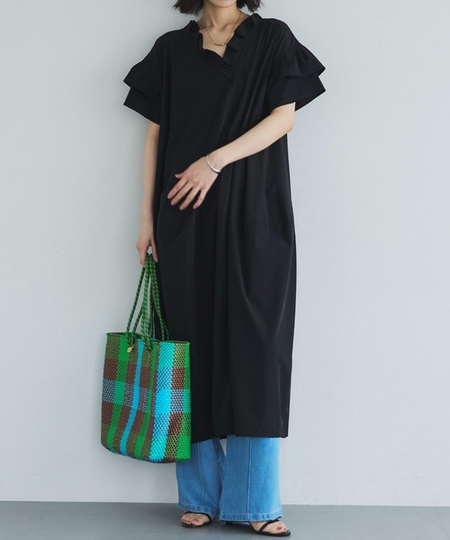 Doux archives(ドゥアルシーヴ)の「【接触冷感/UVカット/マシンウォシャブル】コクーンワンピース(ワンピース・レディース・ブラック/チャコールグレー/カーキ・FREE)」の11枚目の写真