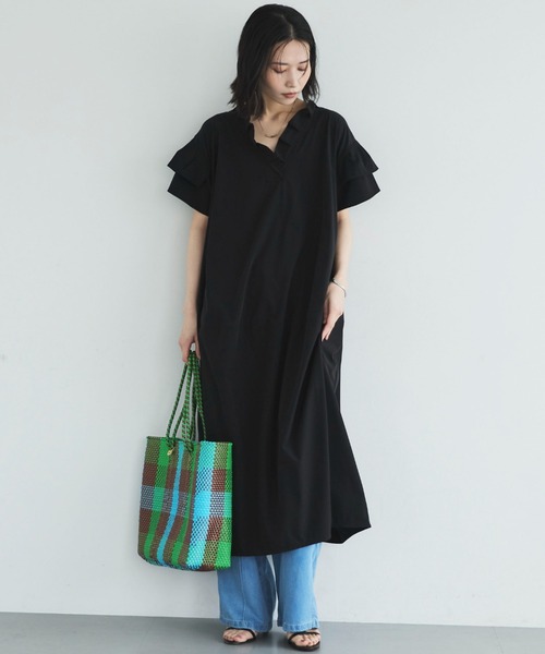 Doux archives(ドゥアルシーヴ)の「【接触冷感/UVカット/マシンウォシャブル】コクーンワンピース(ワンピース・レディース・ブラック/チャコールグレー/カーキ・FREE)」の4枚目の写真