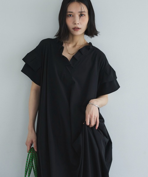 Doux archives(ドゥアルシーヴ)の「【接触冷感/UVカット/マシンウォシャブル】コクーンワンピース(ワンピース・レディース・ブラック/チャコールグレー/カーキ・FREE)」の14枚目の写真