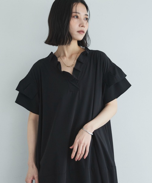 Doux archives(ドゥアルシーヴ)の「【接触冷感/UVカット/マシンウォシャブル】コクーンワンピース(ワンピース・レディース・ブラック/チャコールグレー/カーキ・FREE)」の16枚目の写真