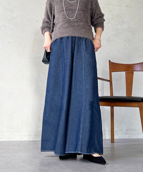 un dix cors（アンディコール）の「ギャザーイージーデニムワイドパンツ（その他パンツ・レディース・ブルー系その他/ブルー/オフホワイト・FREE）」の13枚目の写真