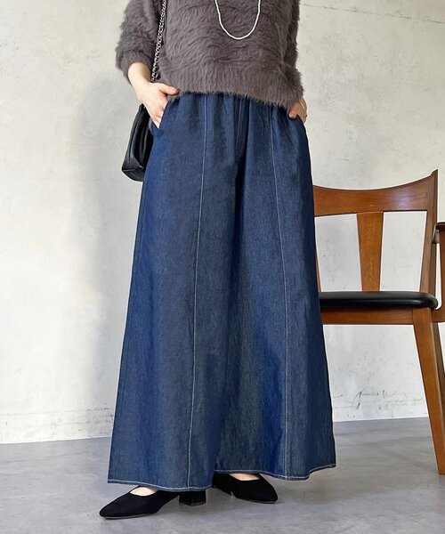 un dix cors（アンディコール）の「ギャザーイージーデニムワイドパンツ（その他パンツ・レディース・ブルー系その他/ブルー/オフホワイト・FREE）」の14枚目の写真