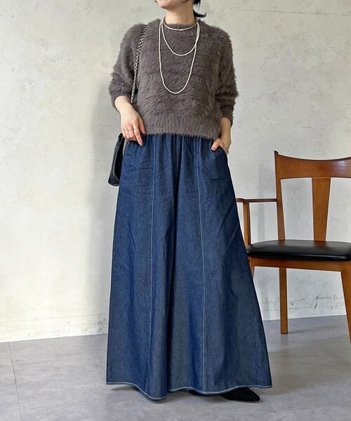 un dix cors（アンディコール）の「ギャザーイージーデニムワイドパンツ（その他パンツ・レディース・ブルー系その他/ブルー/オフホワイト・FREE）」の21枚目の写真