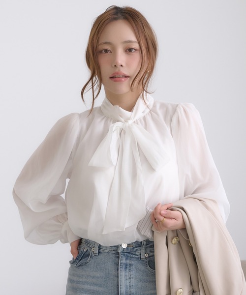 INGNI SOELA（イングソエラ）の「【INGNI　SOELA】袖ボリュームシアーボウタイブラウス／WEB限定（シャツ/ブラウス・レディース・ブラック/ホワイト系6/オフホワイト・FREE）」の16枚目の写真