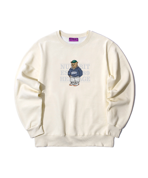NUHABIT（ニューハビット）の「NEH BEAR オーバーサイズ 裏起毛 スウェット (GOM4-5NH1346)（スウェット・メンズ・ブラック/ホワイト/ネイビー/ライトグレー/グレー/アイボリー・MEDIUM/LARGE/X-LARGE）」の3枚目の写真