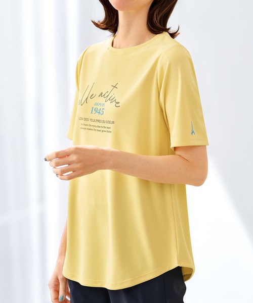 BELLUNA PLUS（ベルーナ）の「＜Ｅ／Ａ＞裏メッシュ裾ラウンドチュニック（Tシャツ/カットソー・レディース・オリーブ/ネイビー/イエロー・MEDIUM/LARGE/X-LARGE）」の3枚目の写真