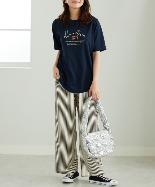 BELLUNA PLUS（ベルーナ）の「＜Ｅ／Ａ＞裏メッシュ裾ラウンドチュニック（Tシャツ/カットソー・レディース・オリーブ/ネイビー/イエロー・MEDIUM/LARGE/X-LARGE）」の7枚目の写真